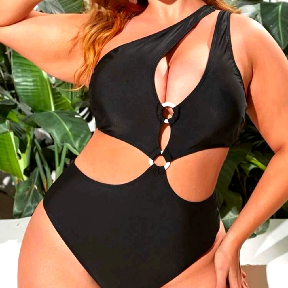 Plain Ring Linked Cut-out Sexy bathing suit